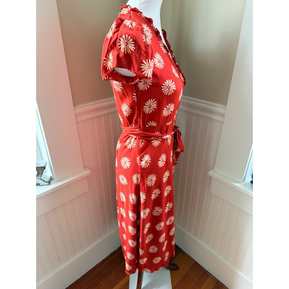 Madewell Red Daisy Print Ruffle Wrap Midi Dress XS Summer Fun Brunch Market - Picture 9 of 10